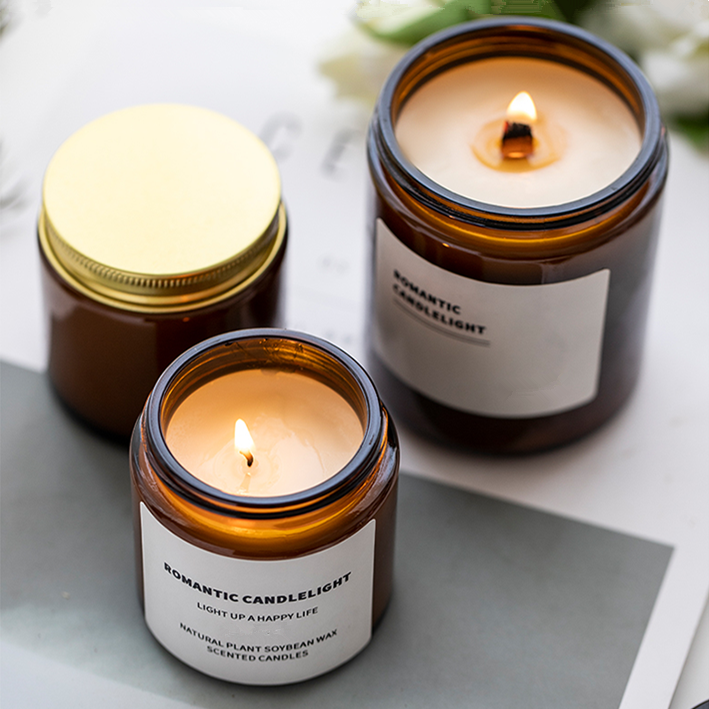 Wholesale Wholesale Round Brown Empty Amber Glass Candle Jar with Metal ...