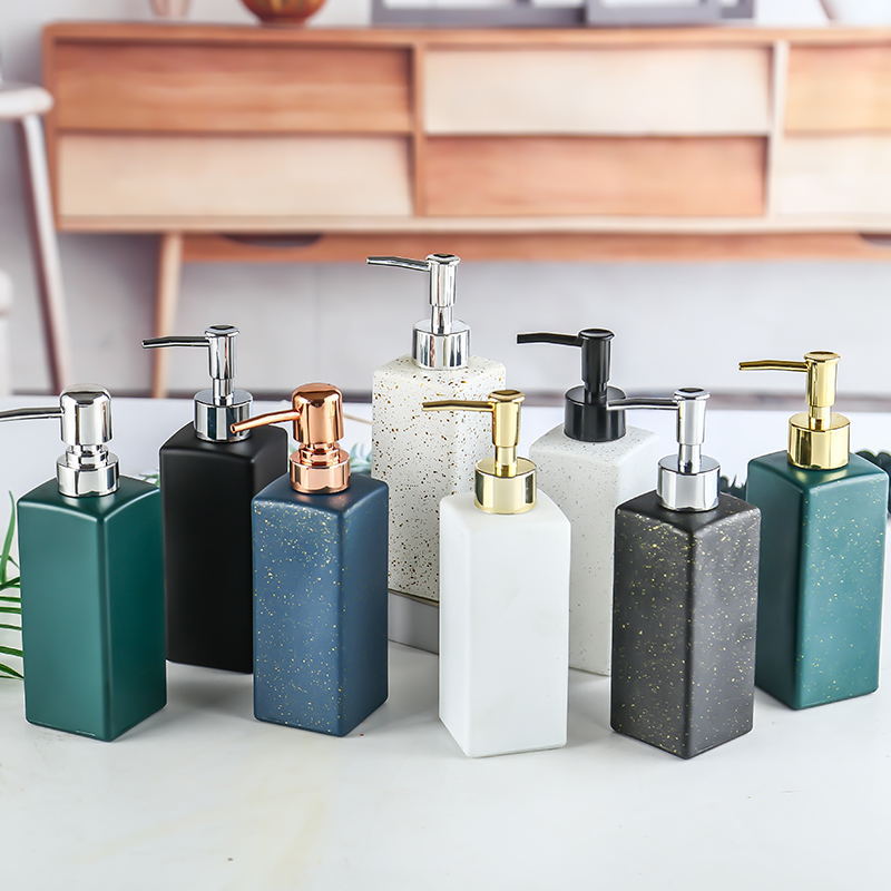 Colored glass soap bottles