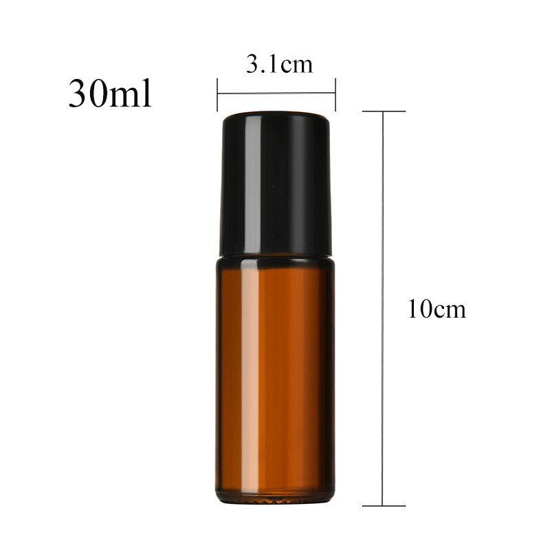 Clear glass roll-on bottle with black cap